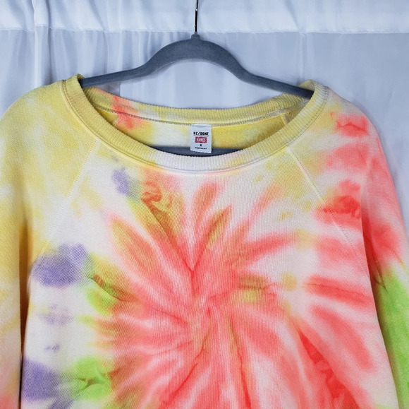 Hanes Re-Done Neon Spiral Tie Dye Wring Pull Over Multi Color Sweatshirt Sz S - Picture 2 of 8